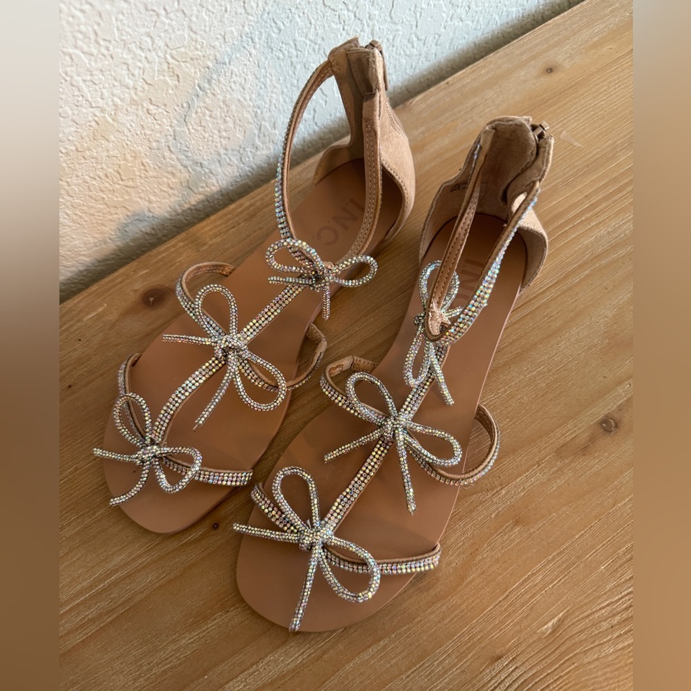INC International Concepts Rhinestone Bow Sandals sz 5.5  EUR 36 NWOB